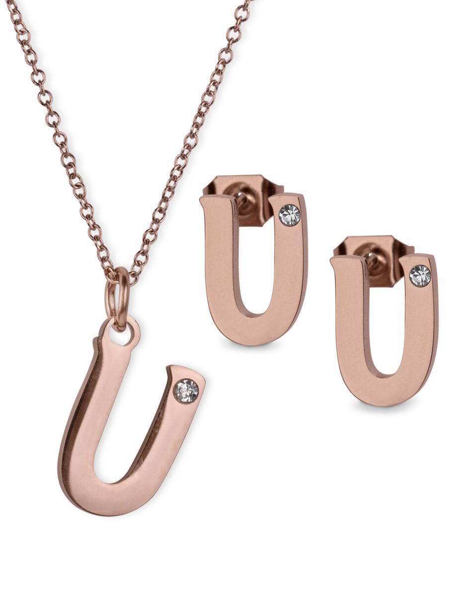 Aretes y collar de letras zirconia cúbica