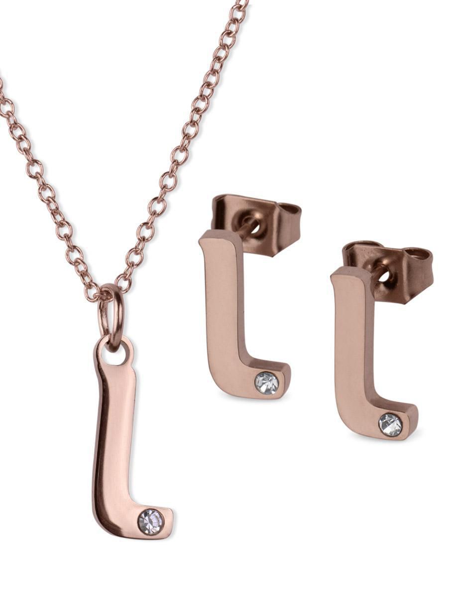 Aretes y collar de letras zirconia cúbica