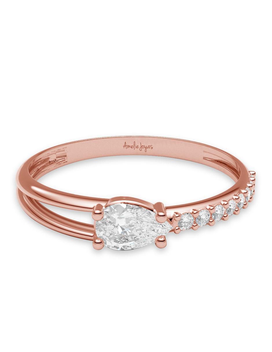 Anillo redondo 14 k de oro zirconia brillante 1