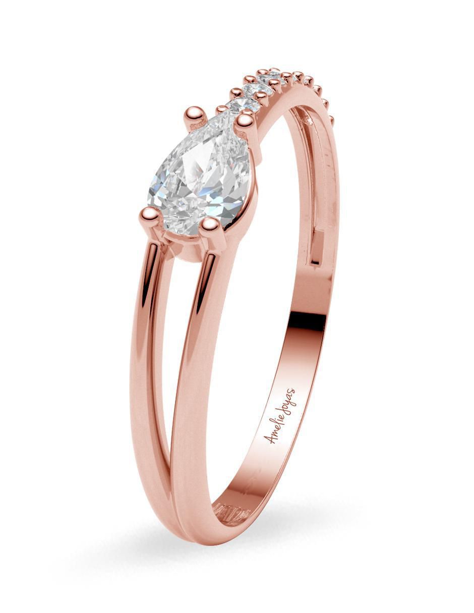 Anillo redondo 14 k de oro zirconia brillante 2