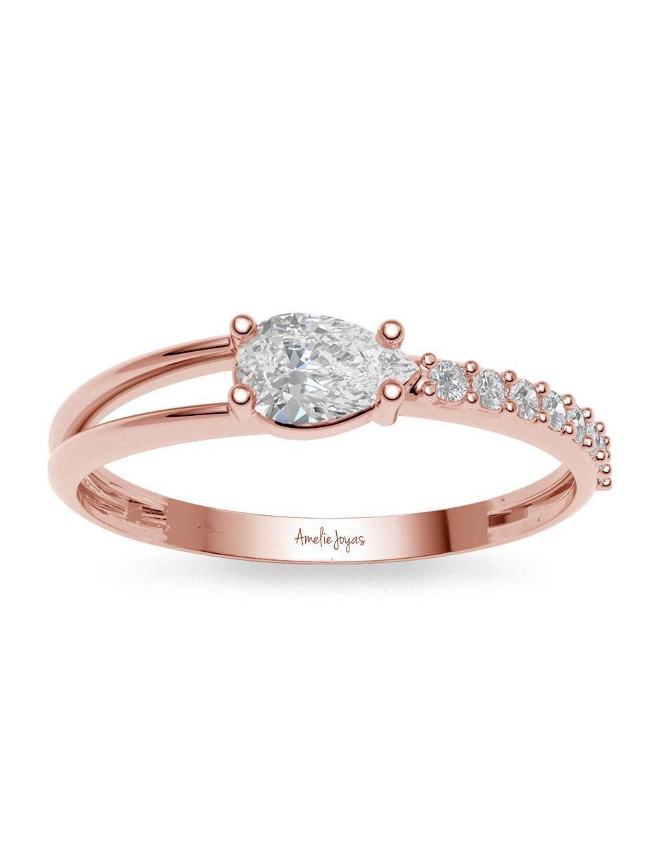 Anillo redondo 14 k de oro zirconia brillante 4