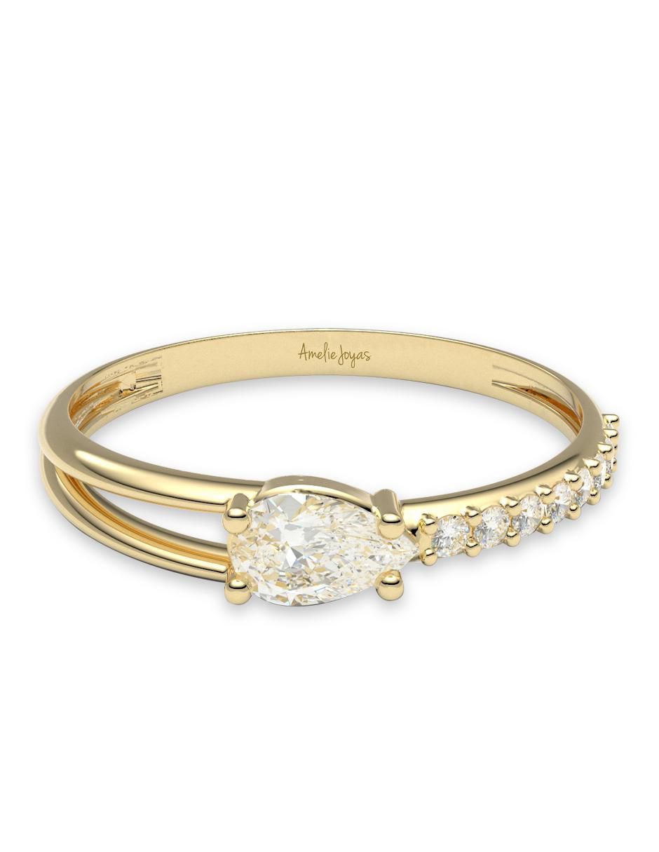 Anillo redondo 14 k de oro zirconia brillante Anillo redondo 14 k de oro zirconia brillante