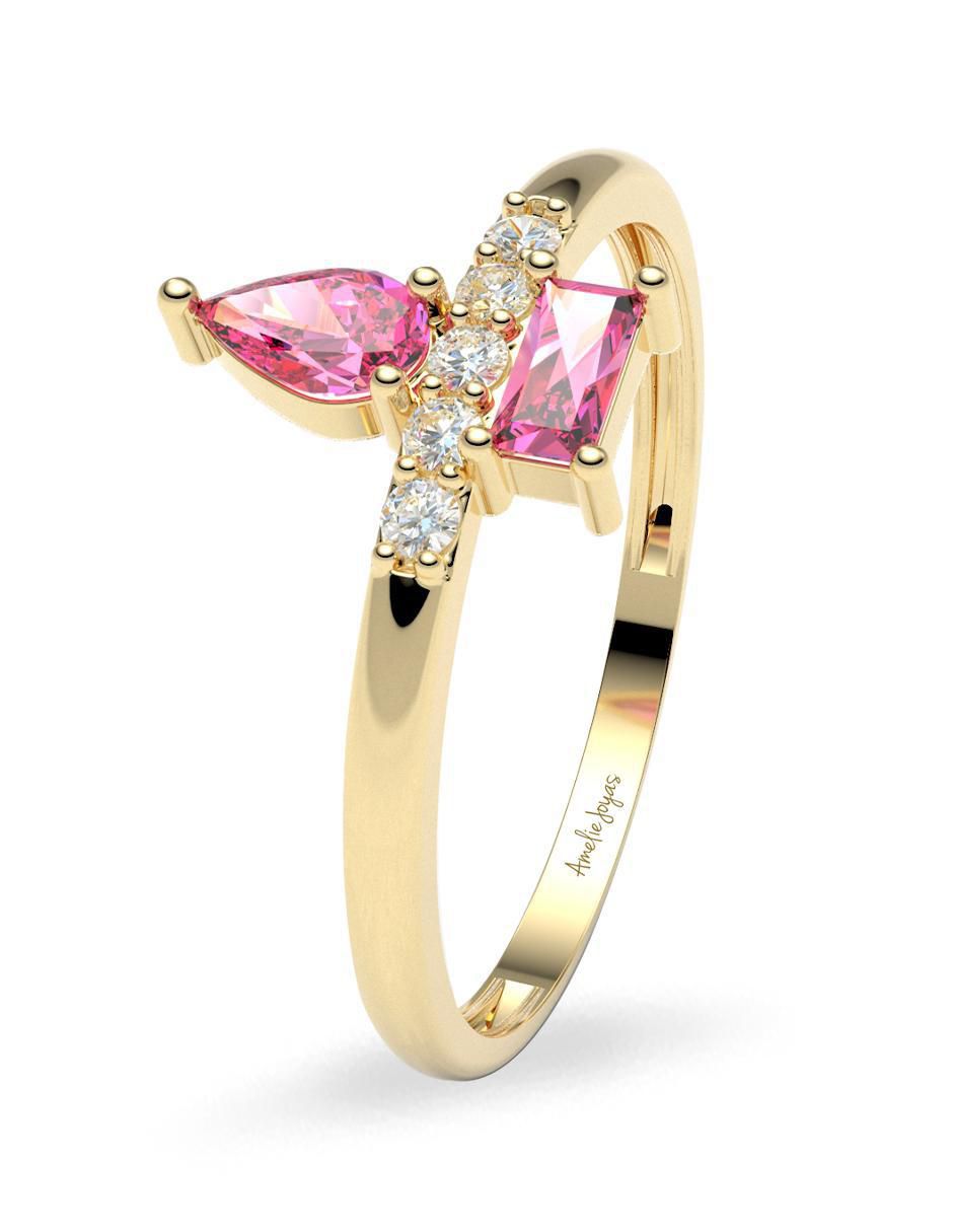 Anillo redondo 14 k de oro zirconia brillante 5