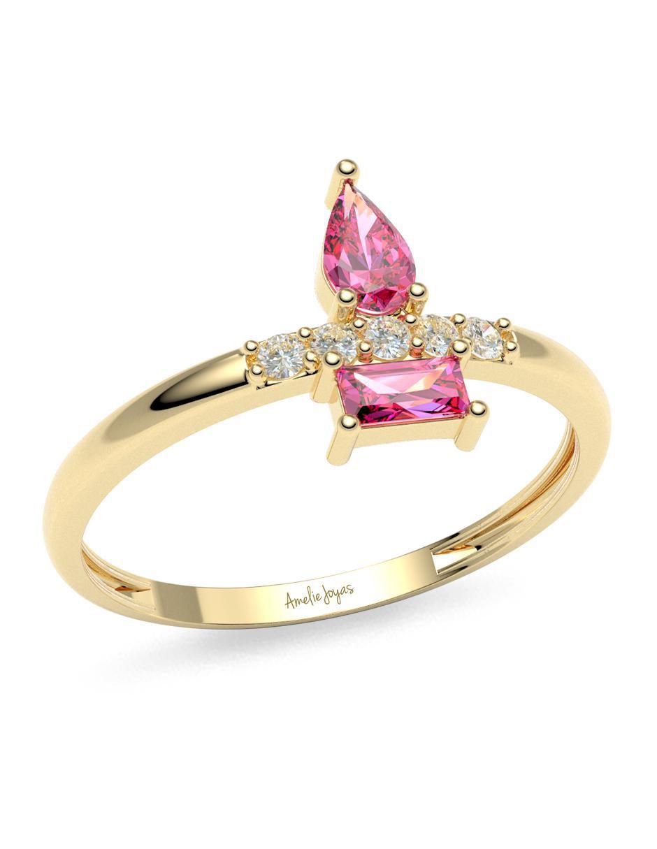 Anillo redondo 14 k de oro zirconia brillante 4
