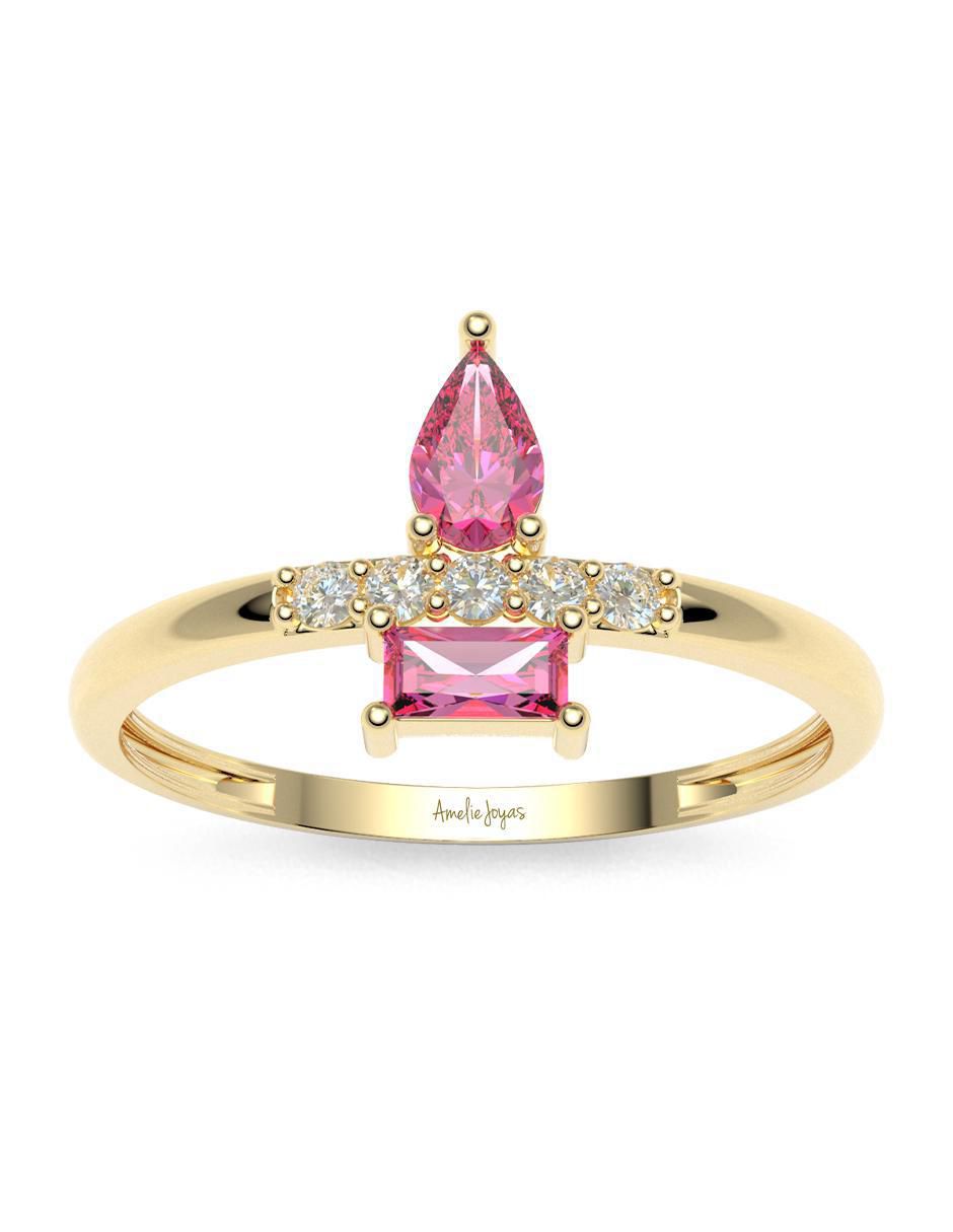 Anillo redondo 14 k de oro zirconia brillante 3