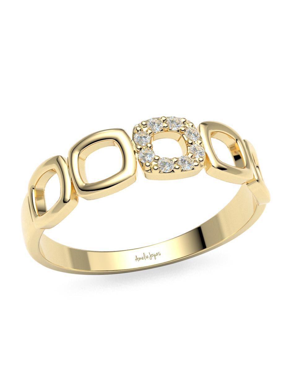 Anillo redondo 14 k de oro zirconia brillante 5