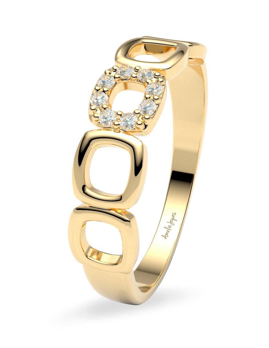 Anillo redondo 14 k de oro zirconia brillante 4