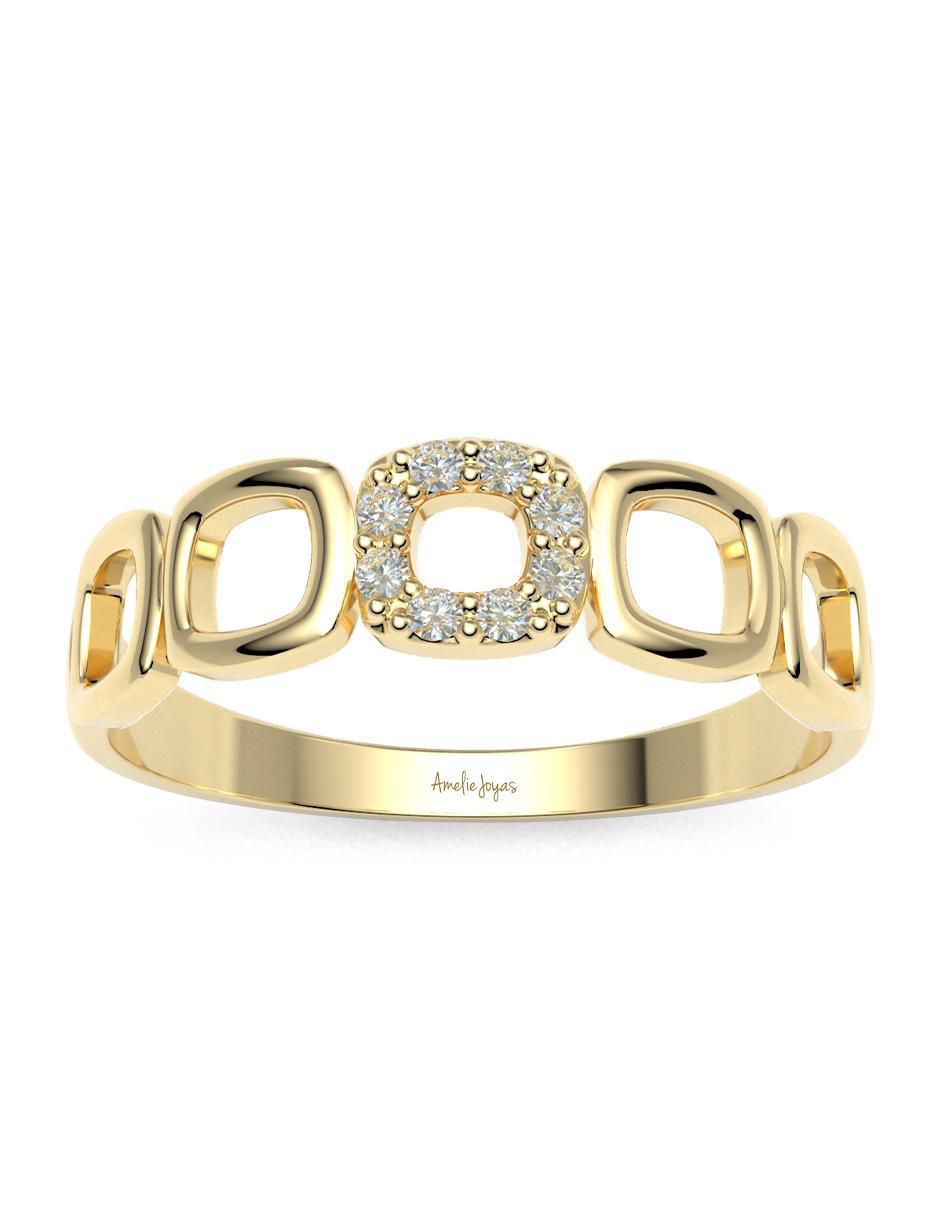 Anillo redondo 14 k de oro zirconia brillante 3