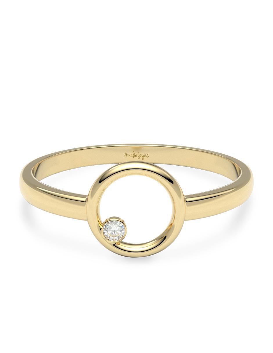 Anillo redondo 14 k de oro zirconia brillante Anillo redondo 14 k de oro zirconia brillante