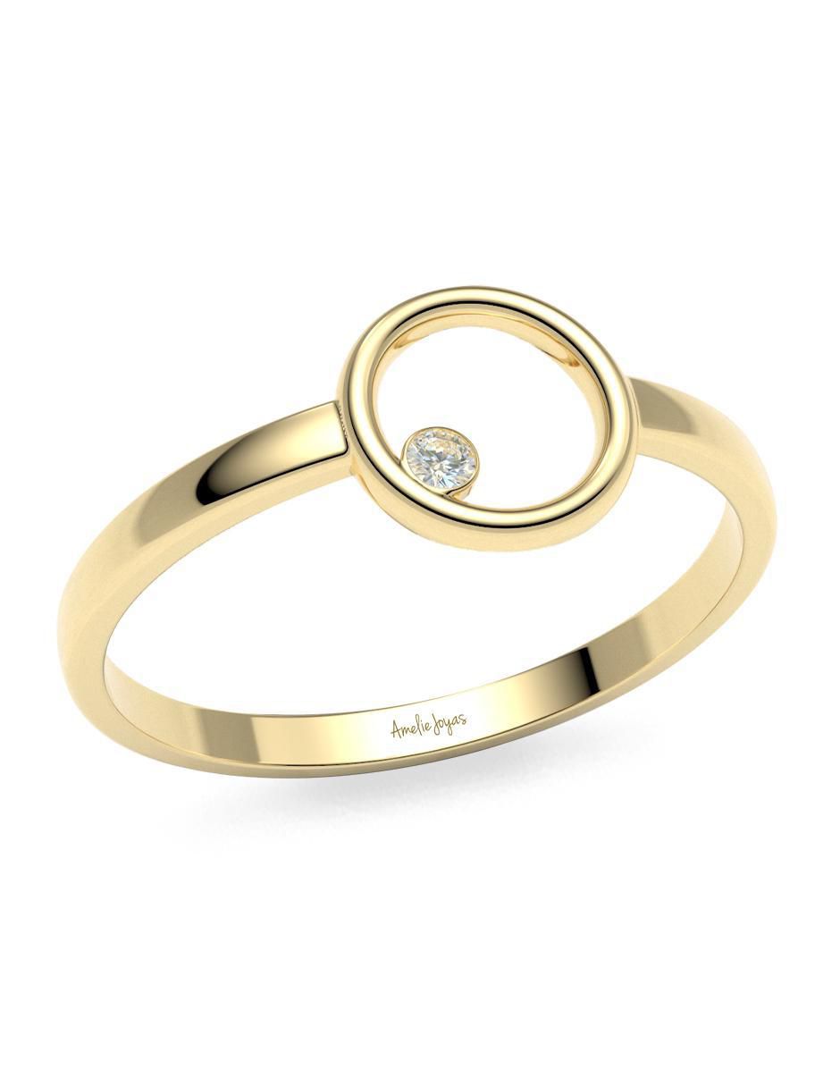 Anillo redondo 14 k de oro zirconia brillante 5