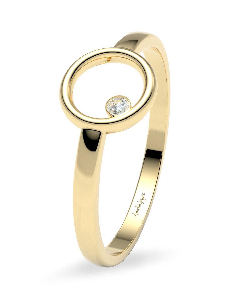 Anillo redondo 14 k de oro zirconia brillante 4