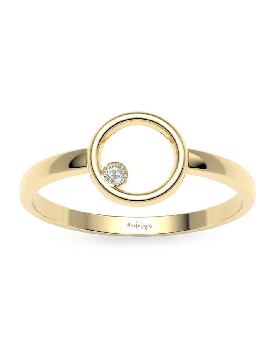 Anillo redondo 14 k de oro zirconia brillante 3