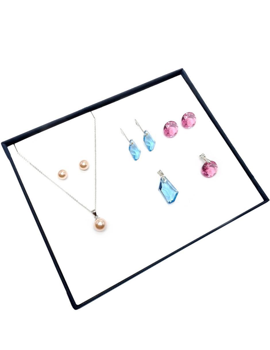Aretes y collar redondo Pearls de plata p 925 cristal 3