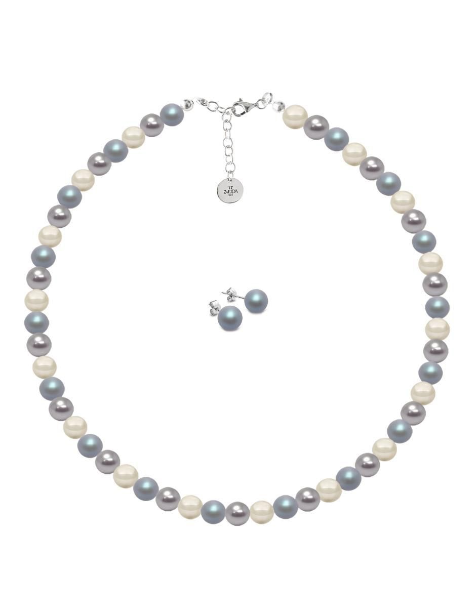 Aretes y collar redondo Pearls de plata p 925 cristal