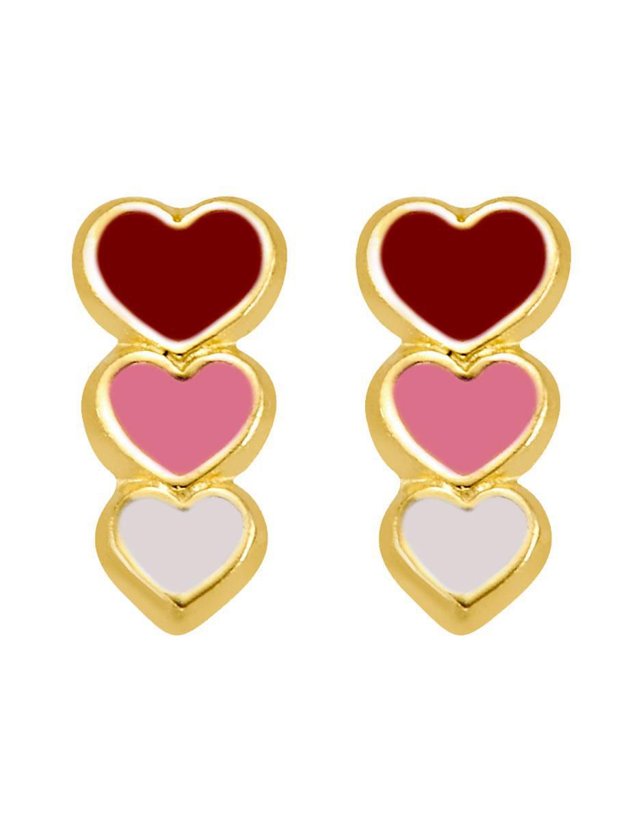 Broqueles de corazón de oro amarillo 10 K con acabado esmaltado Broqueles de corazón de oro amarillo 10 K con acabado esmaltado