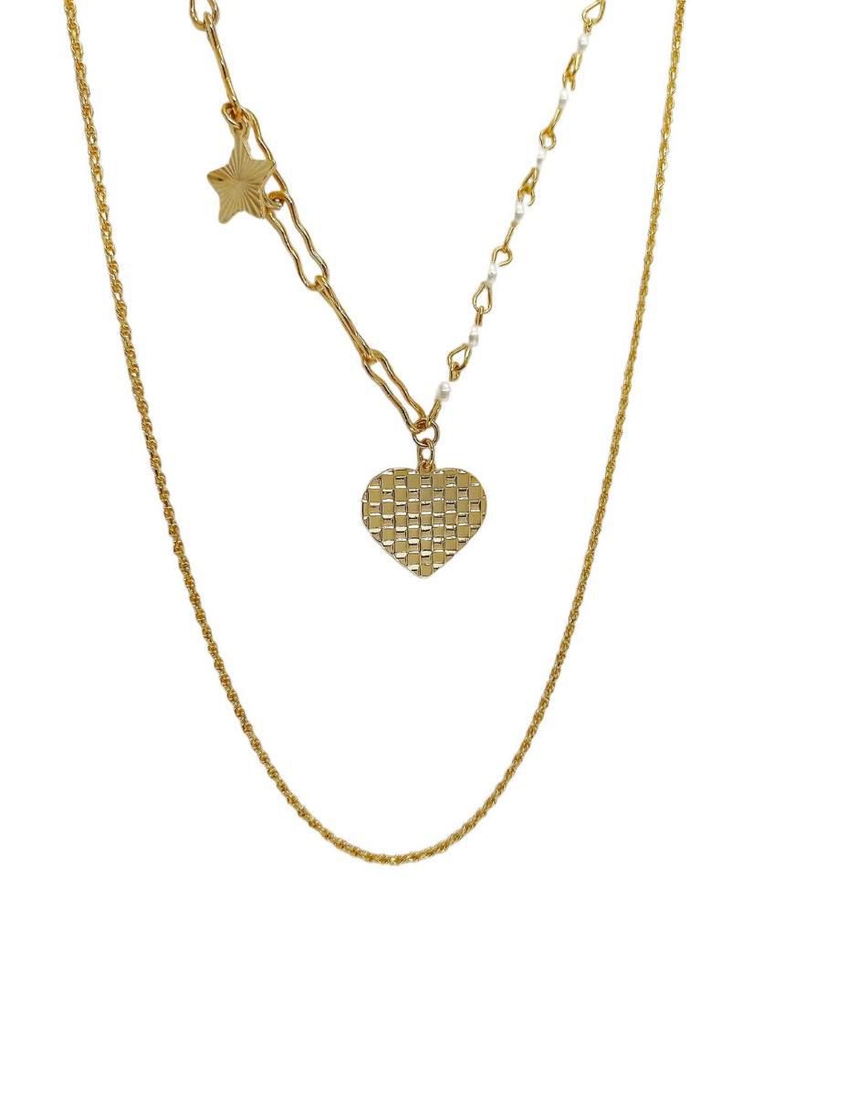 Collar de corazón Doble de baño de oro 18 K Collar de corazón Doble de baño de oro 18 K