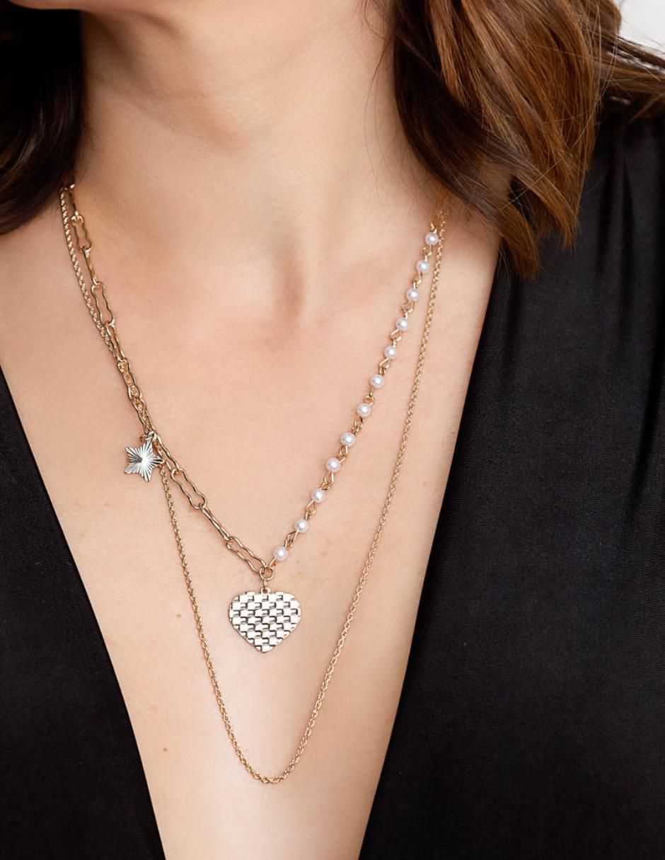 Collar corazón Doble con acabado baño de oro 18 K 2