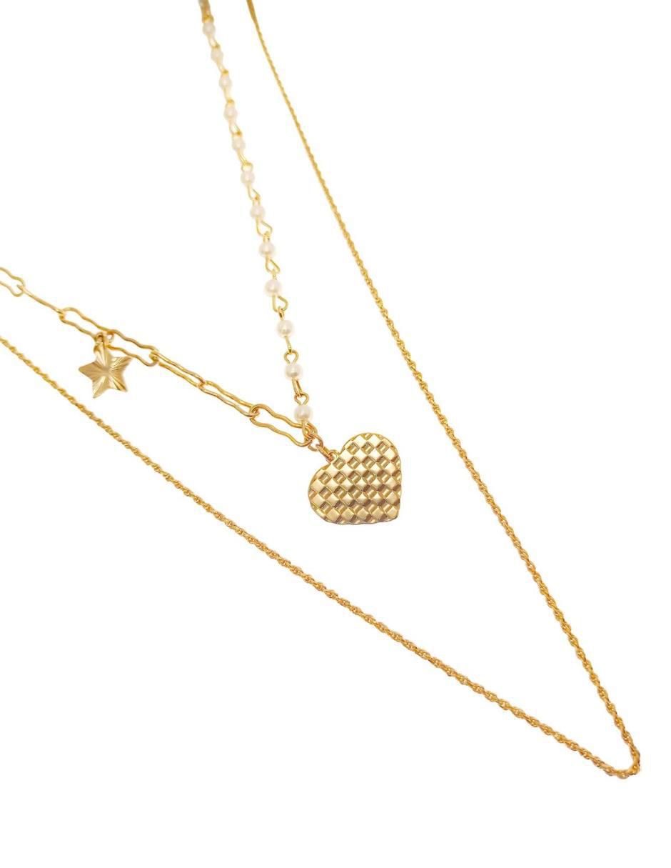 Collar corazón Doble con acabado baño de oro 18 K 3