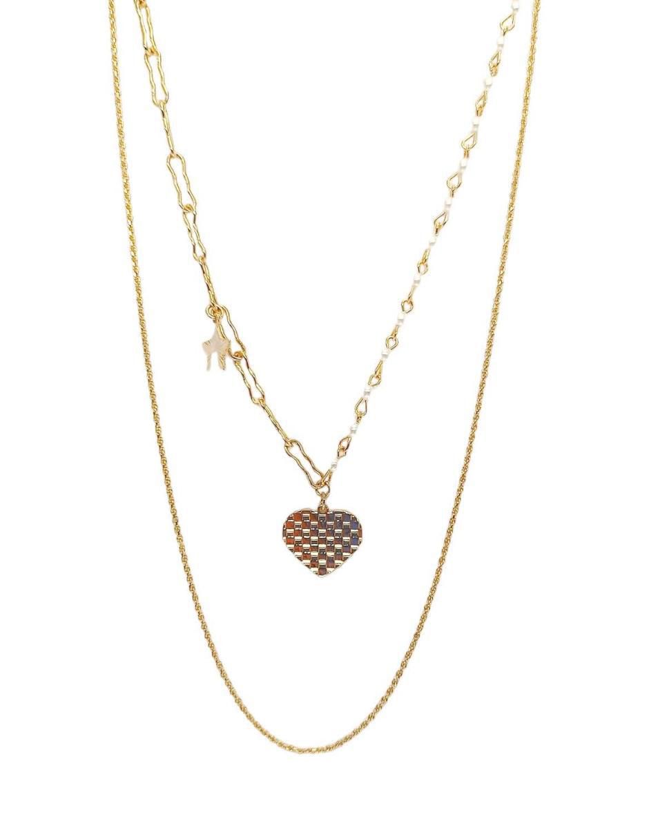 Collar corazón Doble con acabado baño de oro 18 K 4