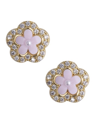 Broqueles de flor estacional con acabado brillante zirconia