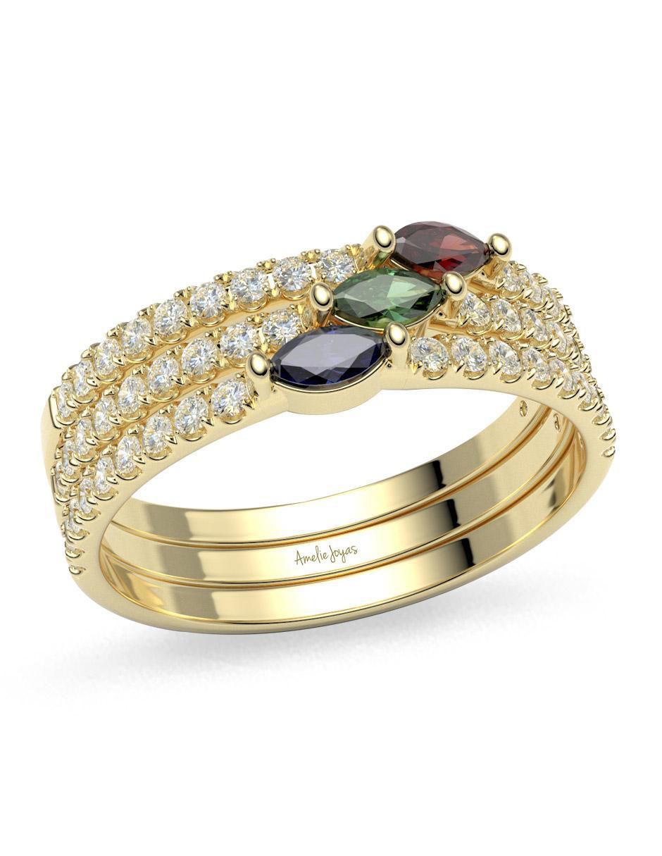 Anillo redondo 14 k de oro zirconia brillante 3