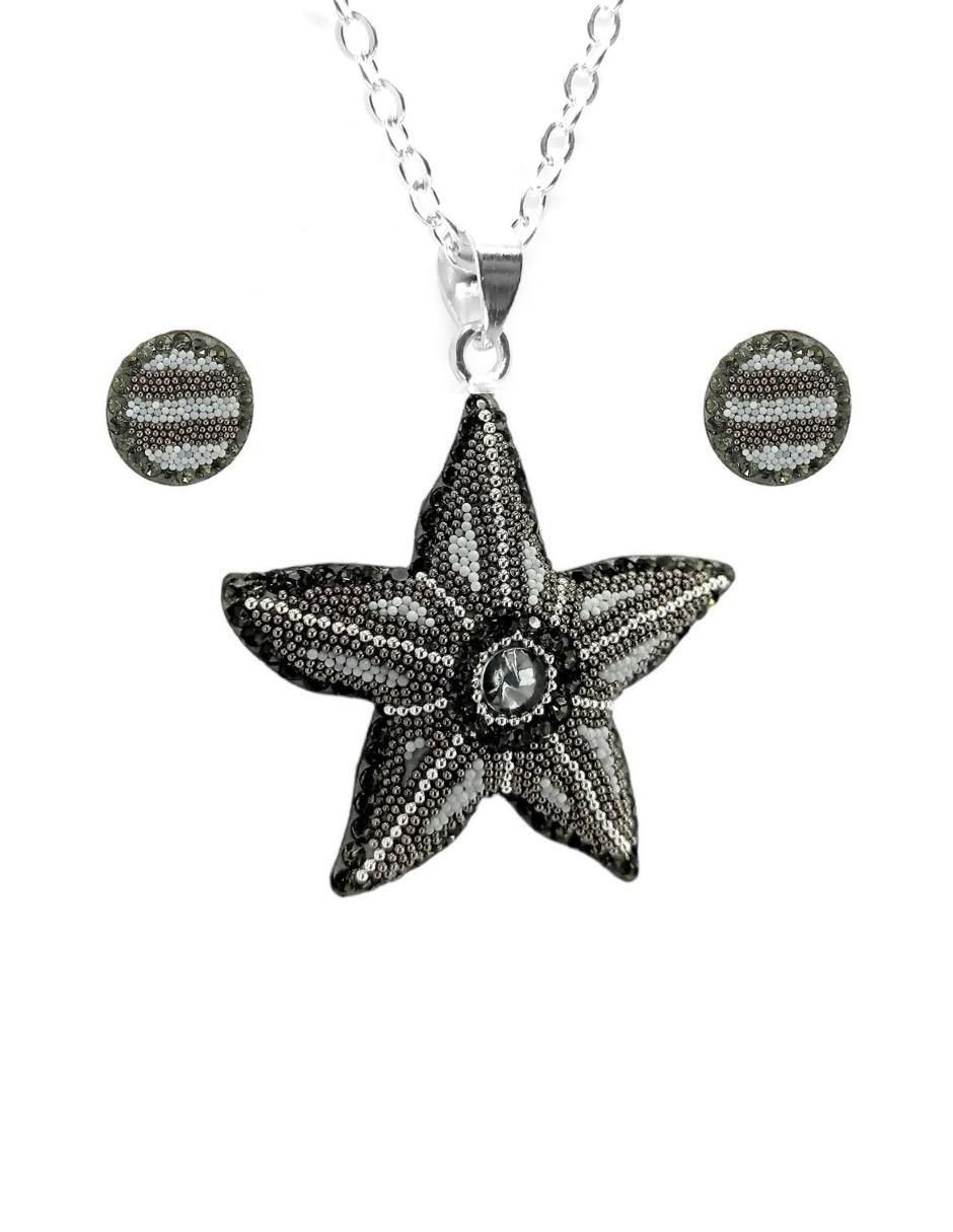 Aretes y collar de estrella mar de plata p 925 cristal Aretes y collar de estrella mar de plata p 925 cristal