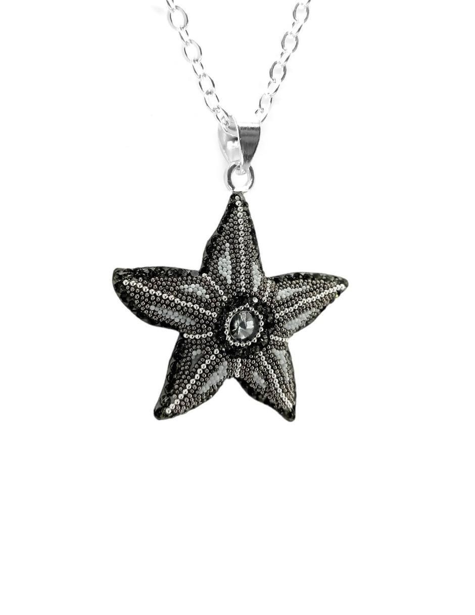 Aretes y collar de estrella mar de plata p 925 cristal 2