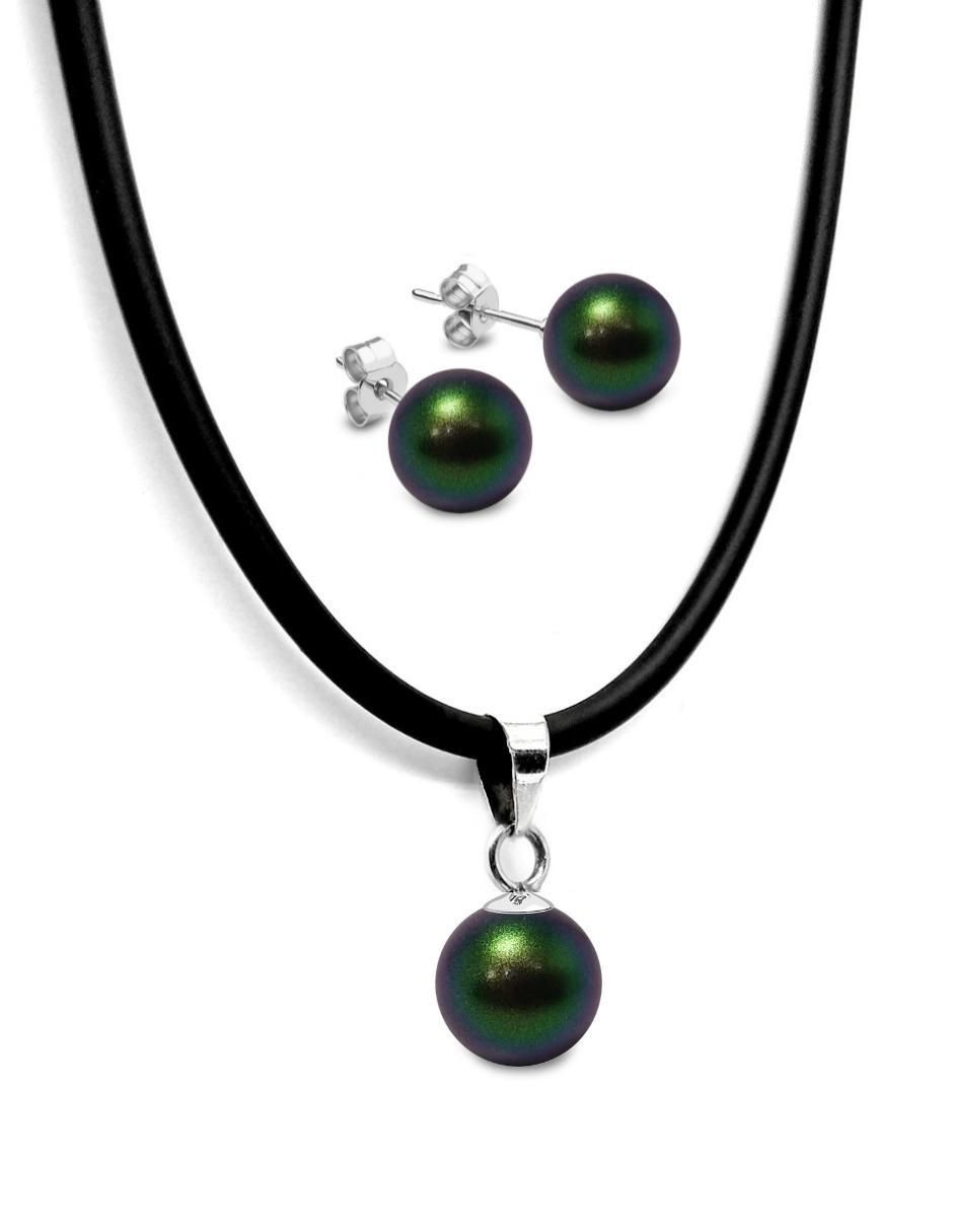 Aretes y collar redondo de plata p 925 cristal