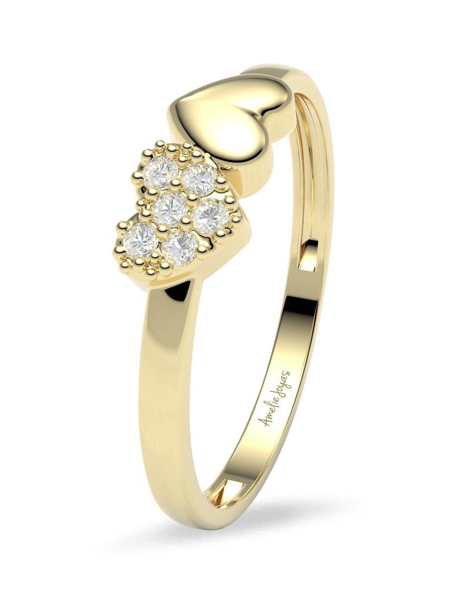 Anillo redondo 14 k de oro zirconia brillante 2