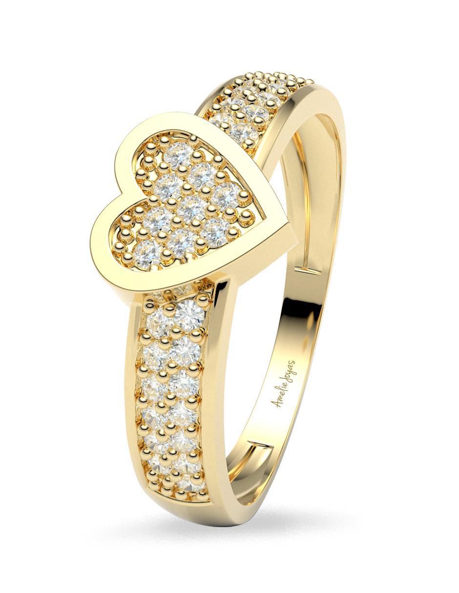Anillo de corazón 14 k de oro zirconia brillante 5