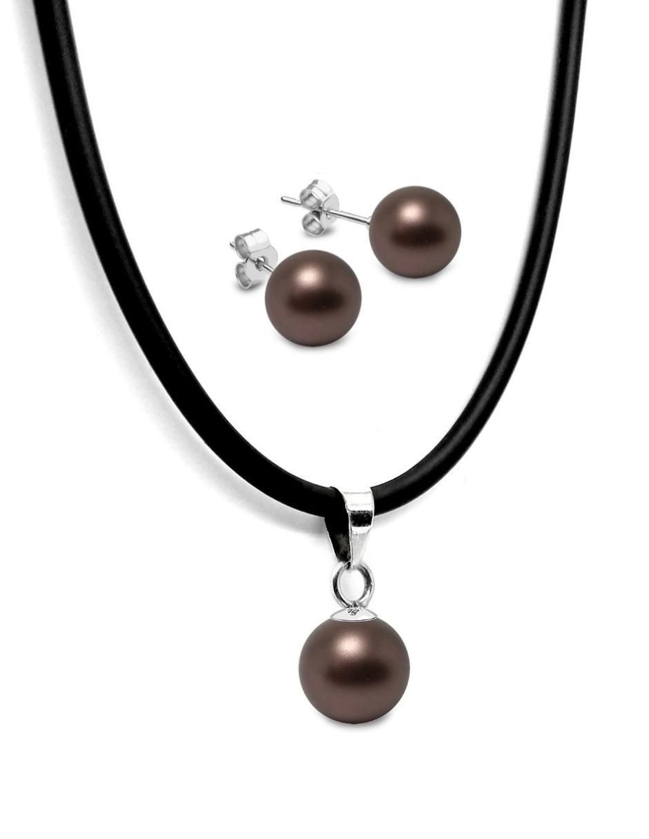 Aretes y collar redondo de plata p 925 cristal
