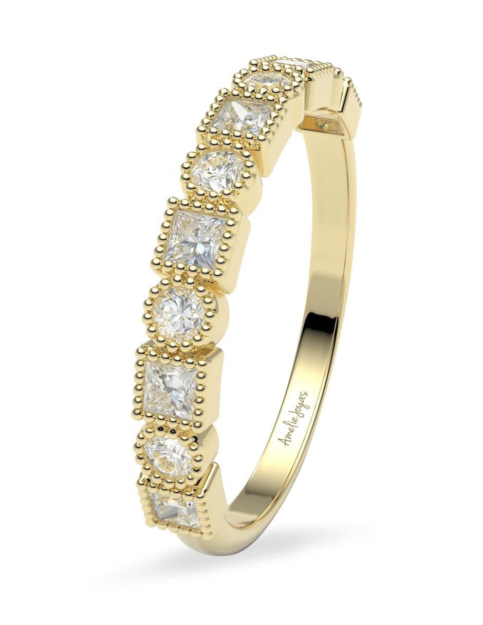 Anillo redondo 14 k de oro zirconia brillante 5