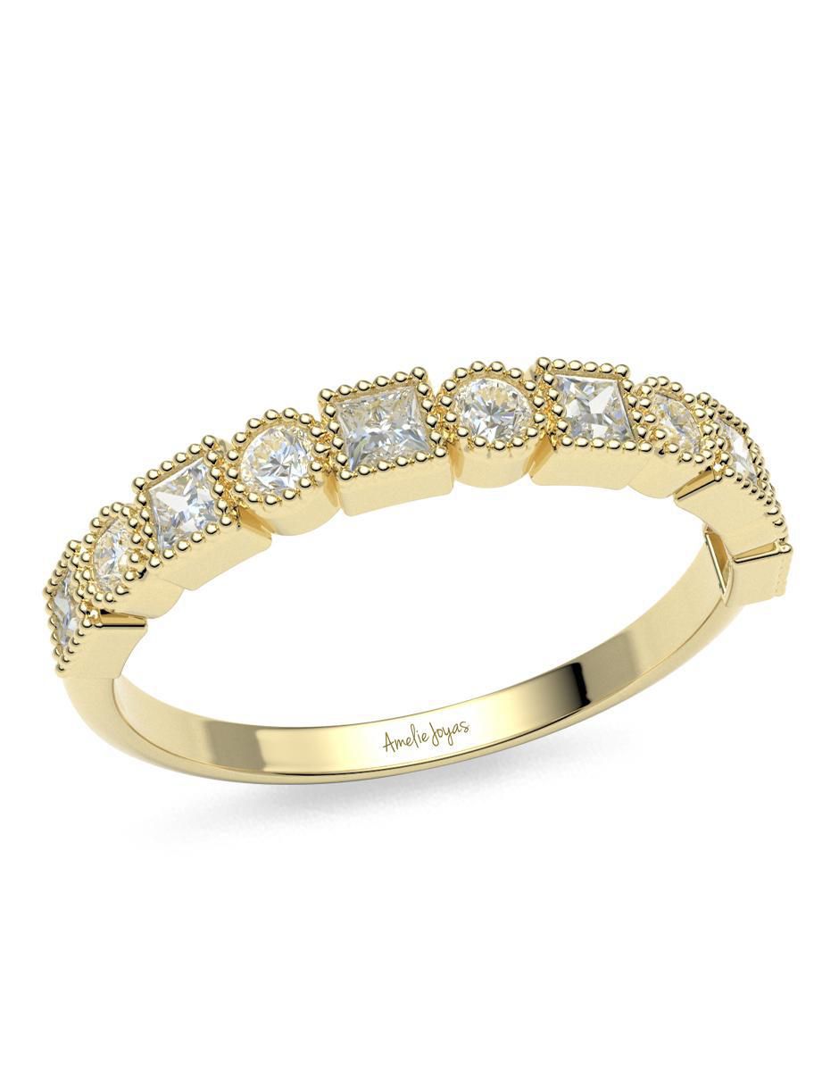 Anillo redondo 14 k de oro zirconia brillante 3