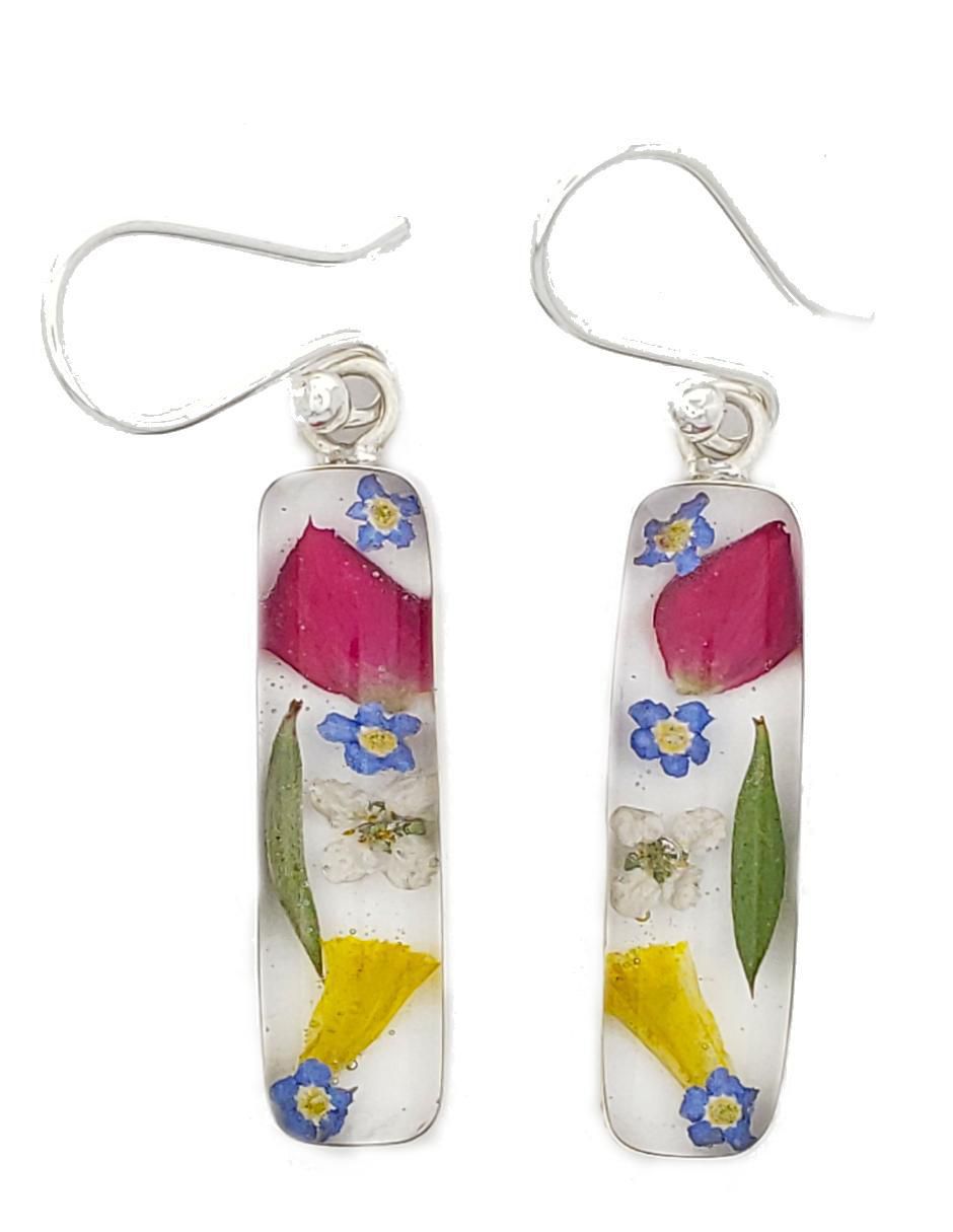Aretes de flor de plata P 925 con acabado brillante resina