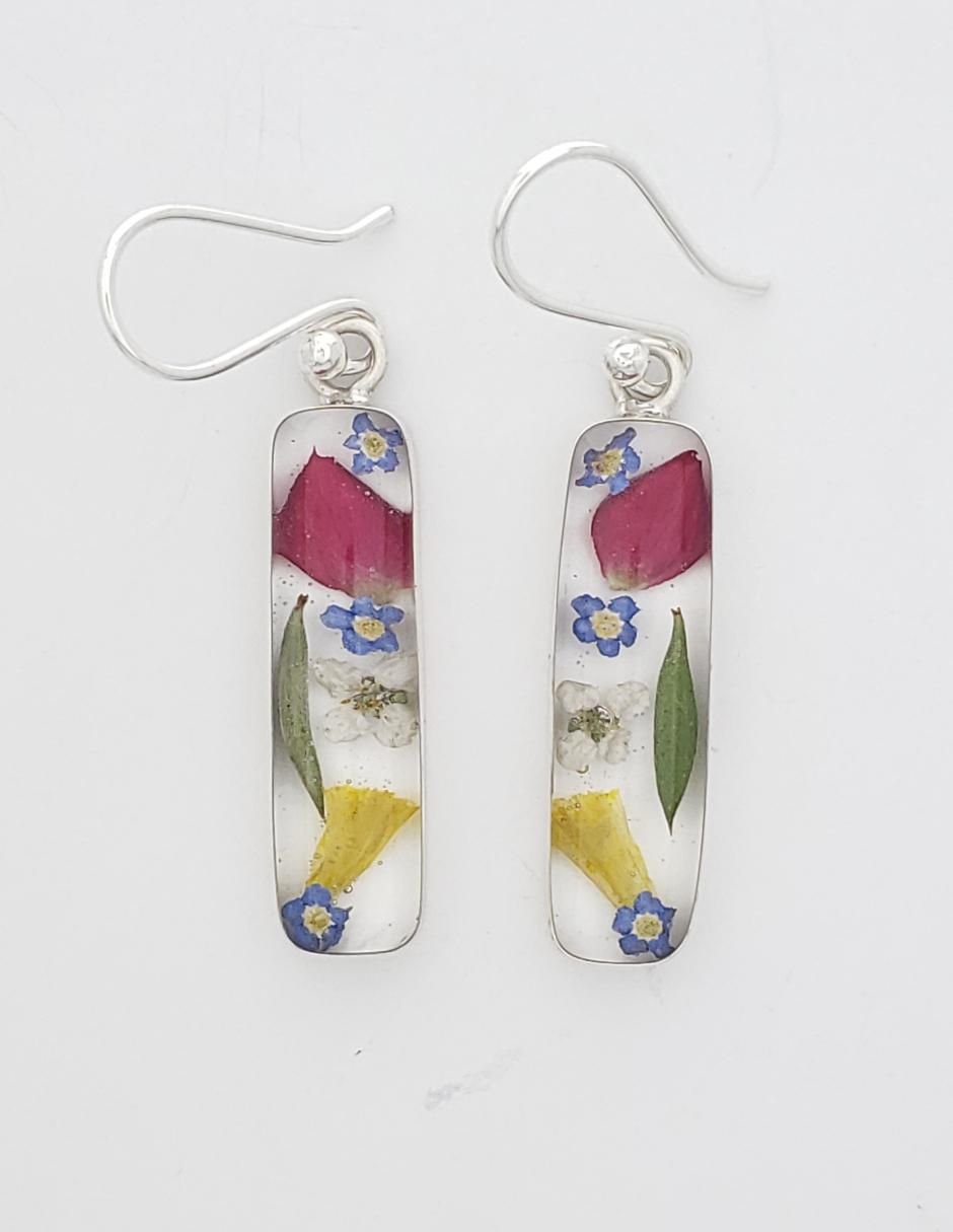 Aretes de flor de plata P 925 con acabado brillante resina 2