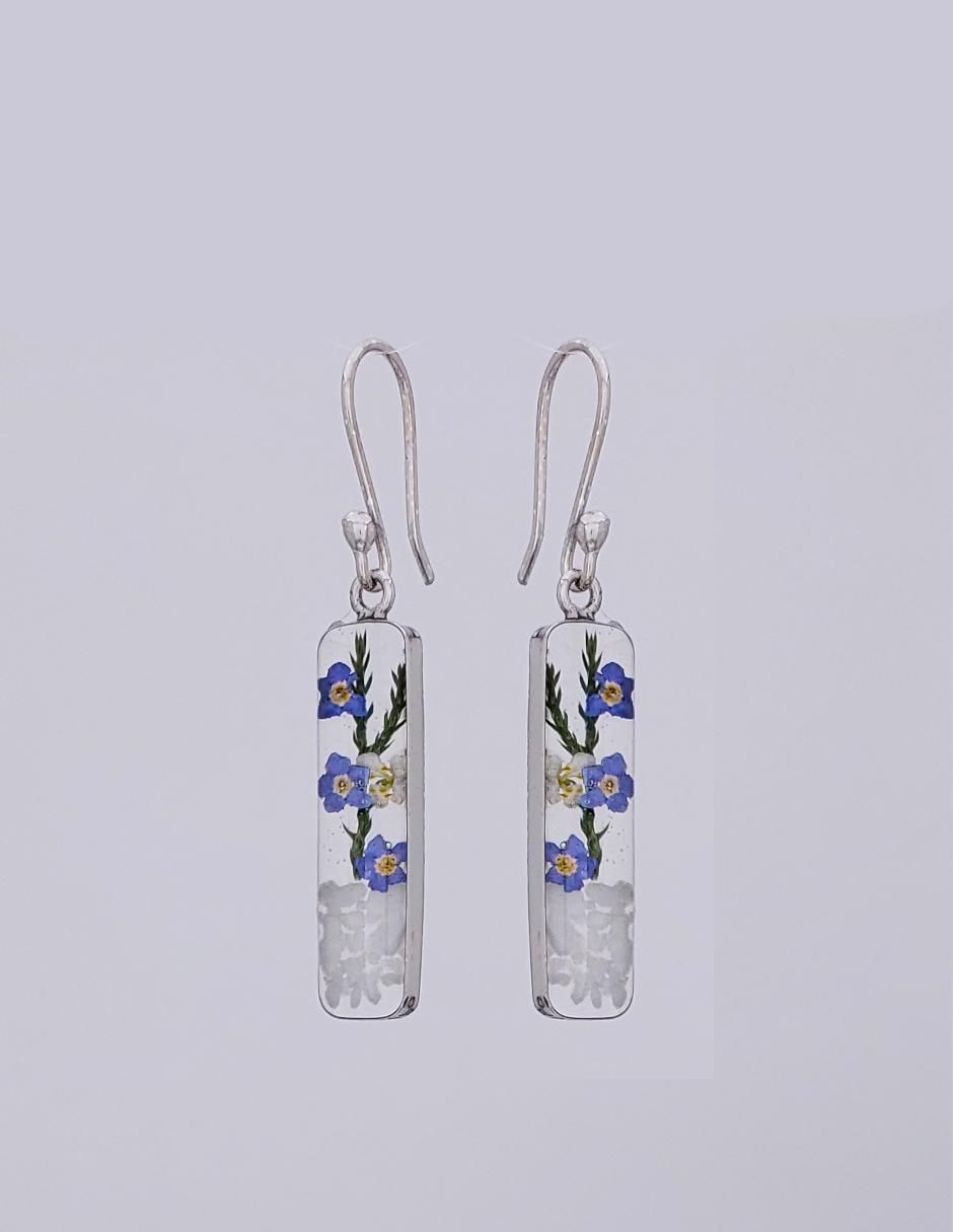 Aretes de flor Naturaleza Encapsulada de plata P 925 con acabado brillante resina