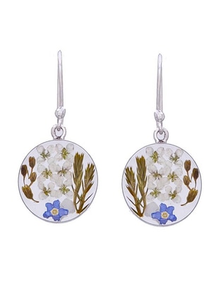 Aretes circulares Naturaleza Encapsulada de plata P 925 con acabado brillante resina Aretes circulares Naturaleza Encapsulada de plata P 925 con acabado brillante resina