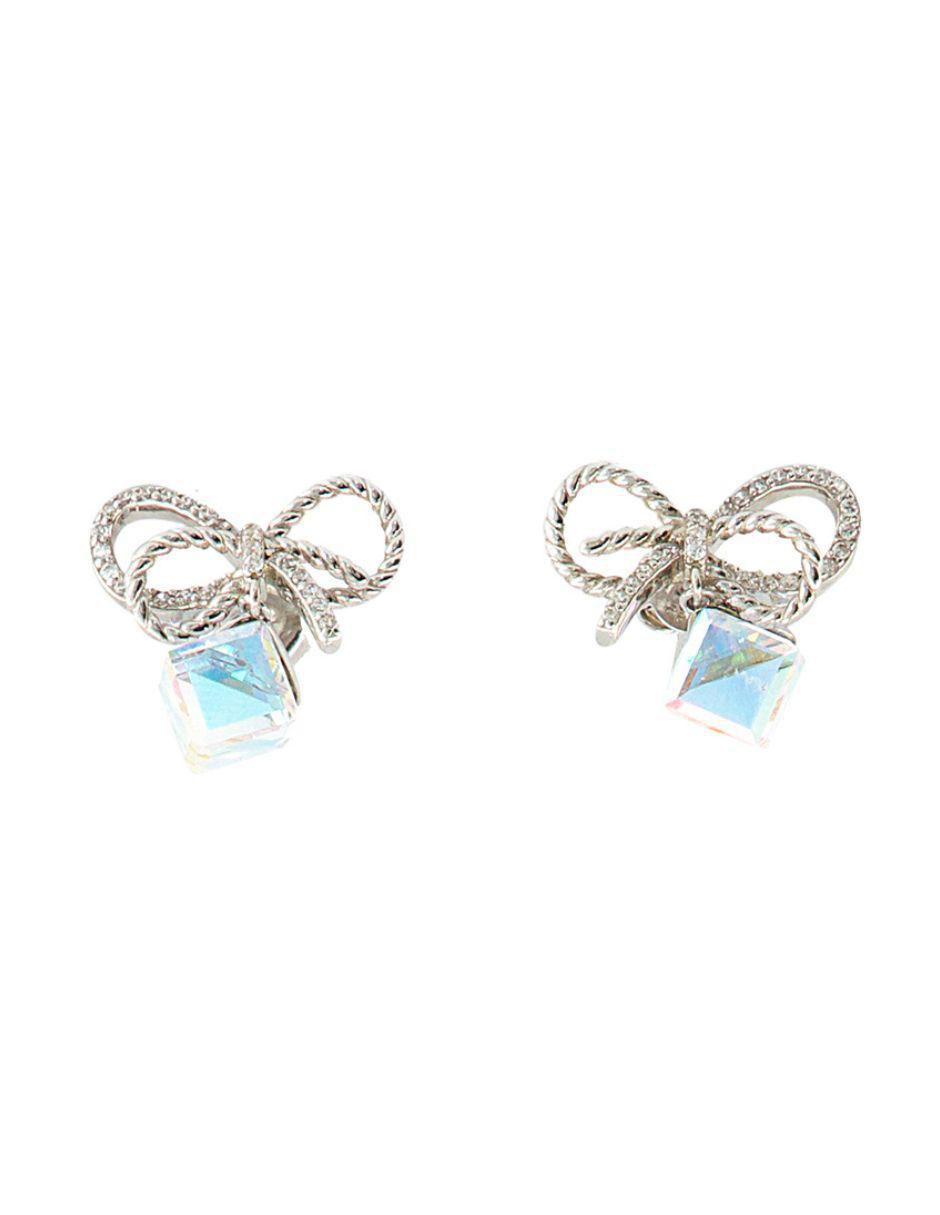 Aretes de moño de plata P 925 con acabado brillante cristal