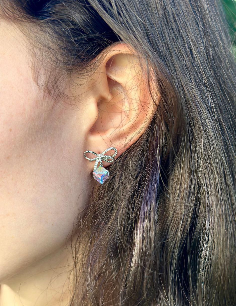 Aretes de moño de plata P 925 con acabado brillante cristal 3