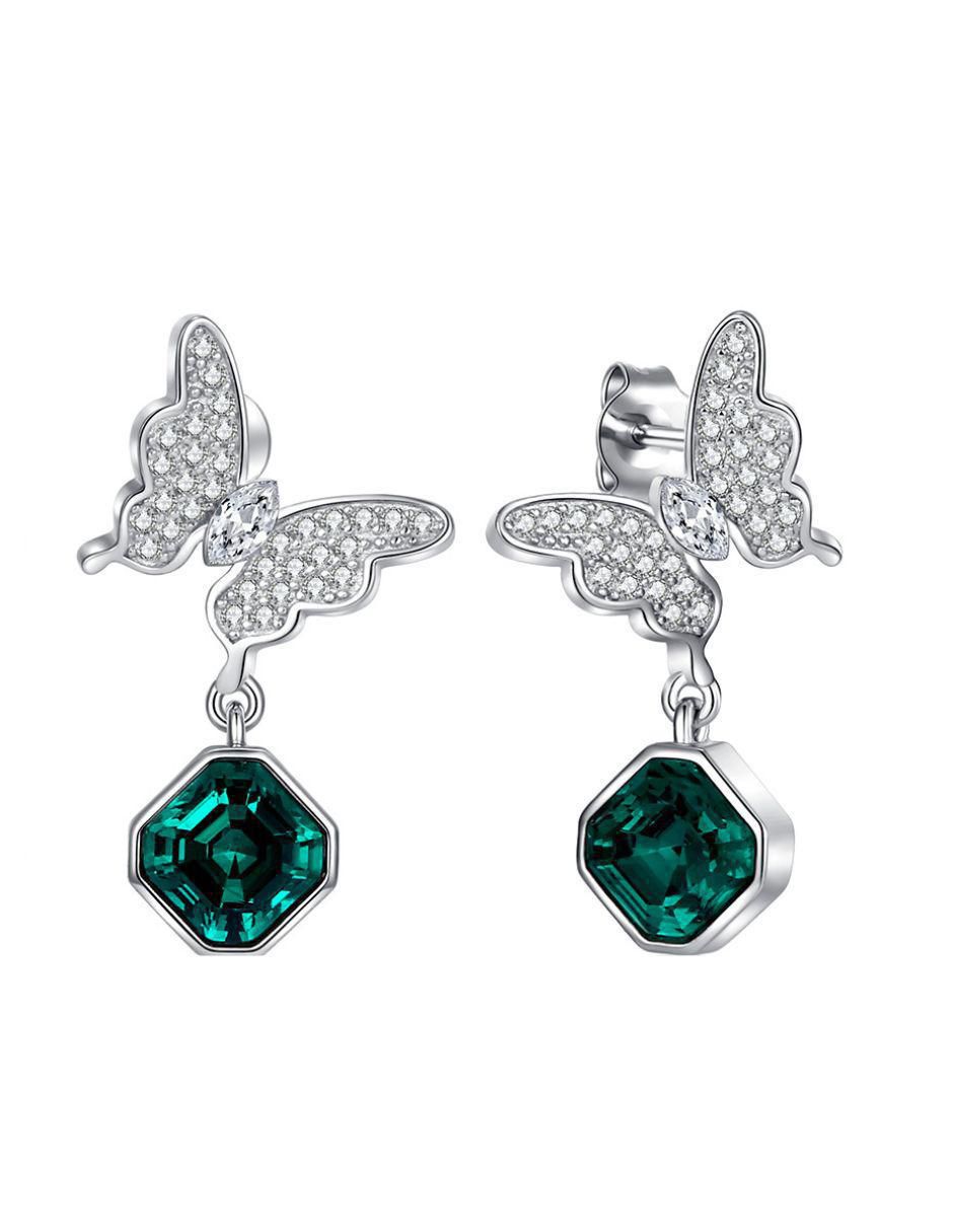 Aretes de mariposa con acabado brillante cristal