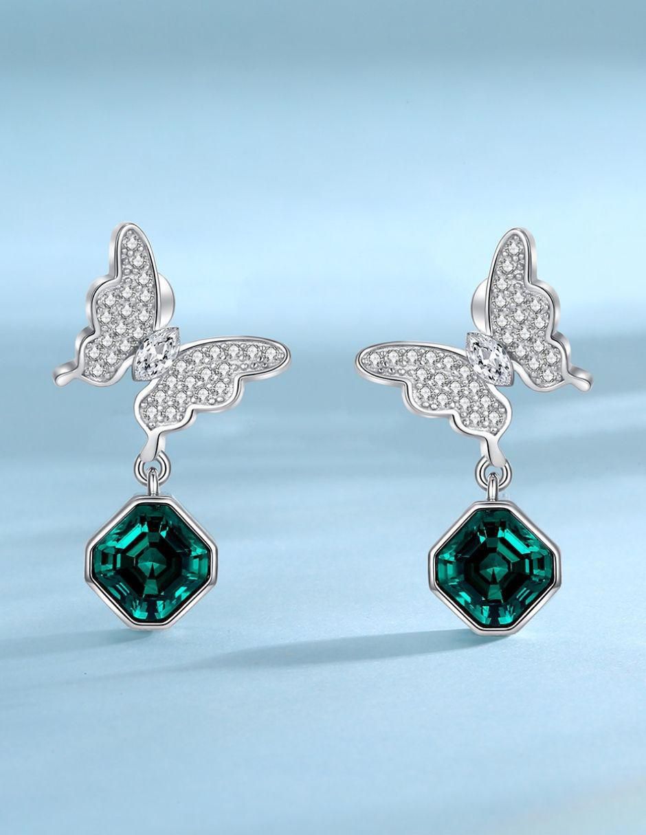 Aretes de mariposa con acabado brillante cristal 3