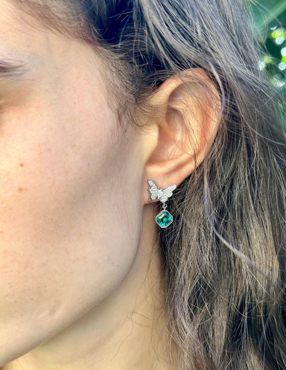 Aretes de mariposa con acabado brillante cristal 6