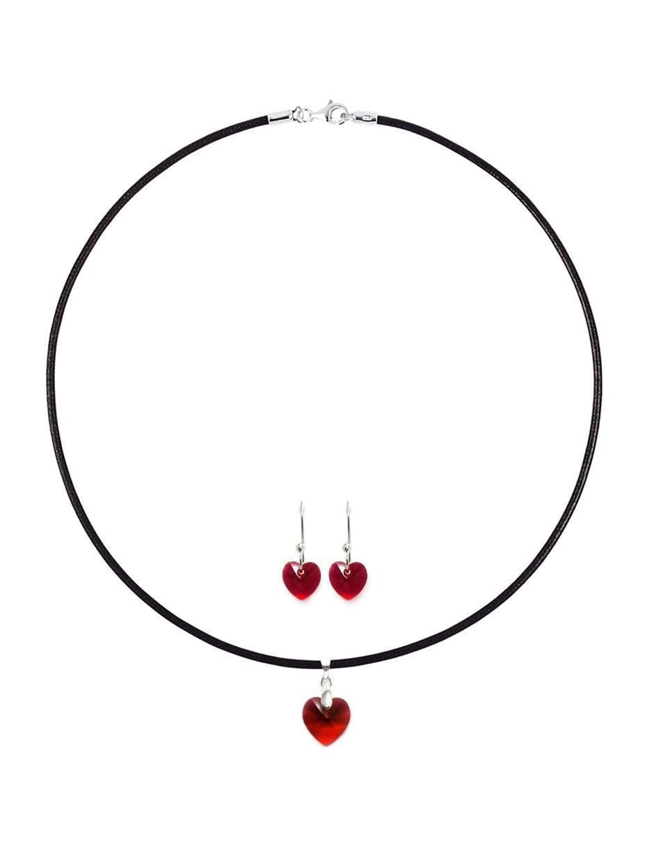 Aretes y collar de corazón de plata p 925 cristal 2