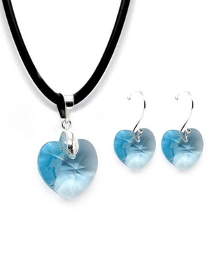 Aretes y collar de corazón de plata p 925 cristal Aretes y collar de corazón de plata p 925 cristal