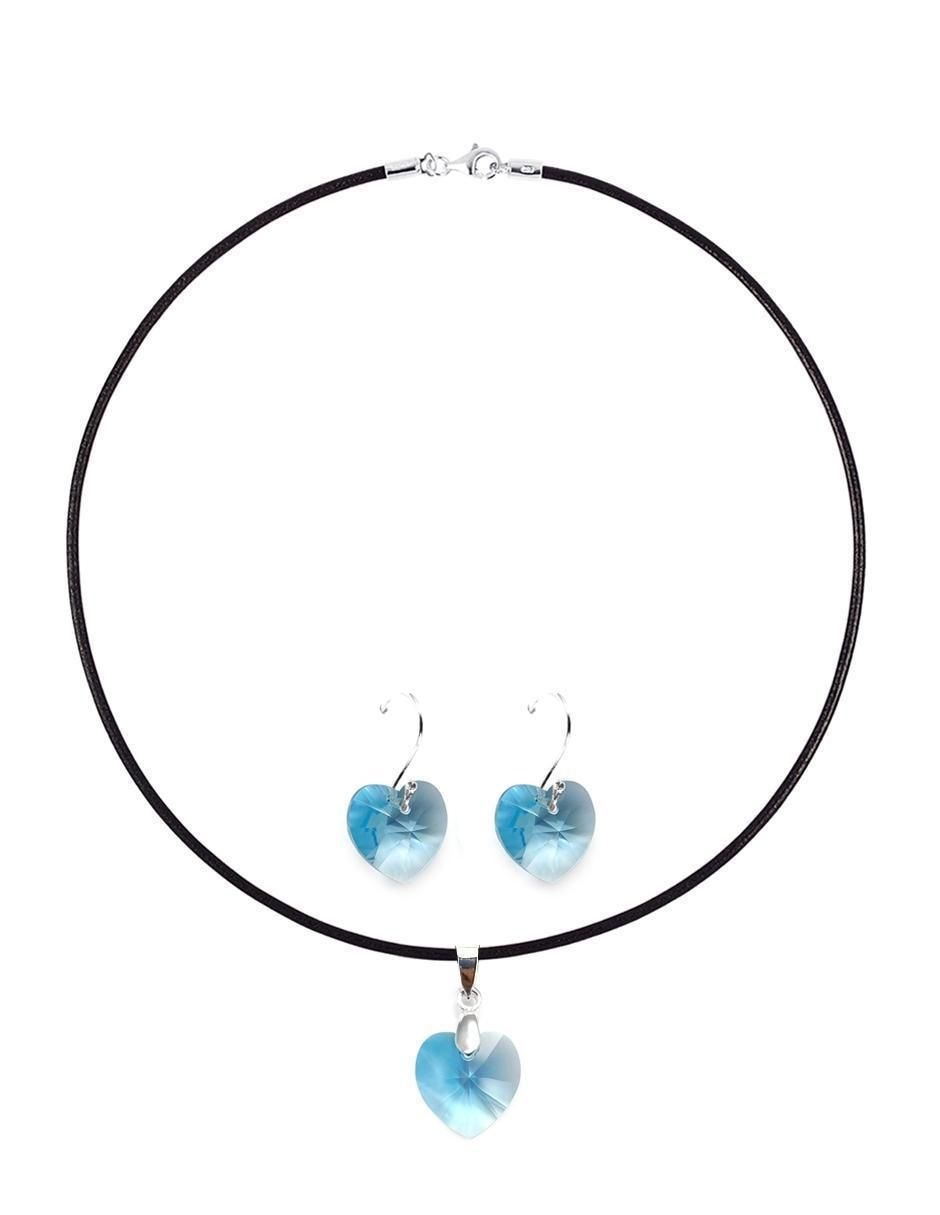 Aretes y collar de corazón de plata p 925 cristal 2