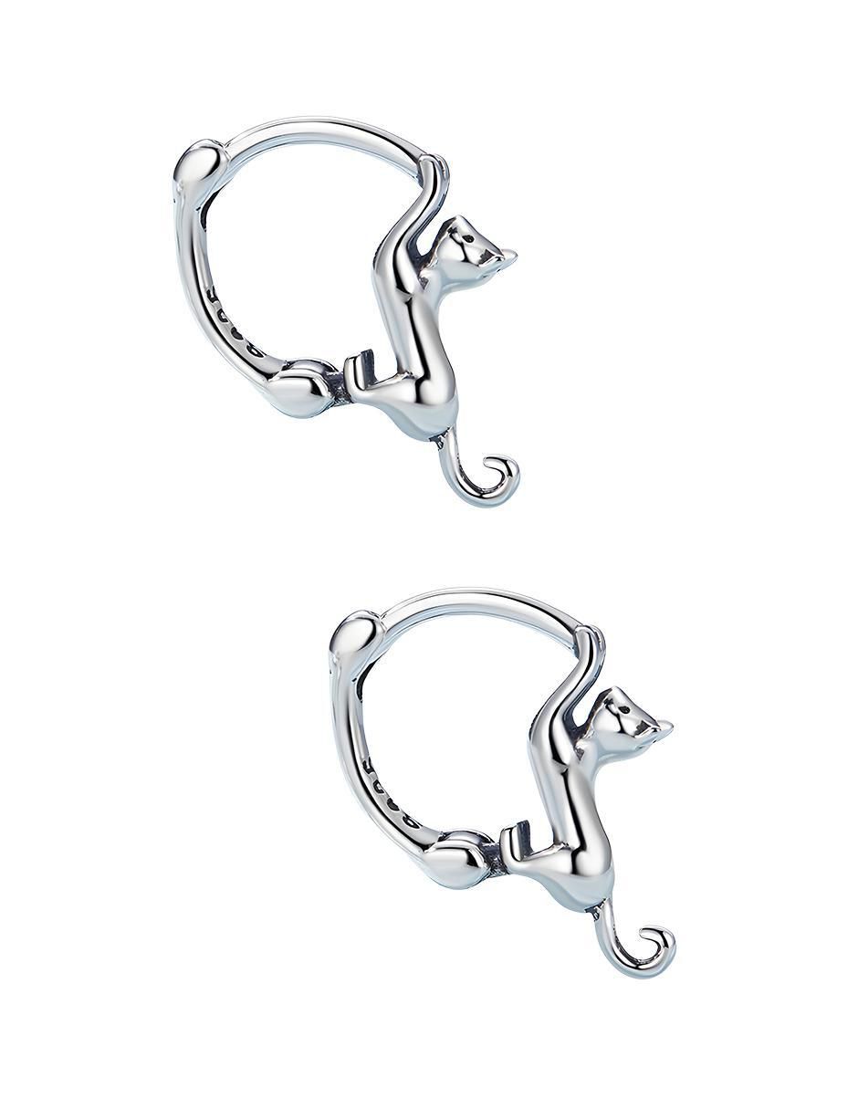 Arracadas de gato de plata con acabado brillante 3