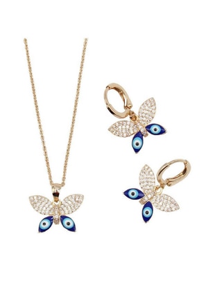 Aretes y collar de mariposa Ojo Turco 14 k zirconia cúbica