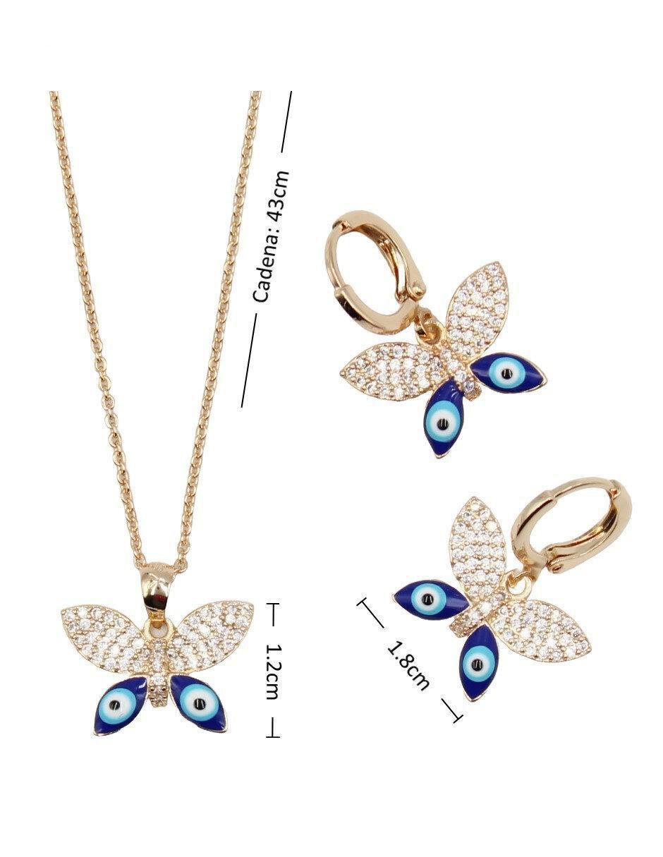 Aretes y collar de mariposa Ojo Turco 14 k zirconia cúbica 5