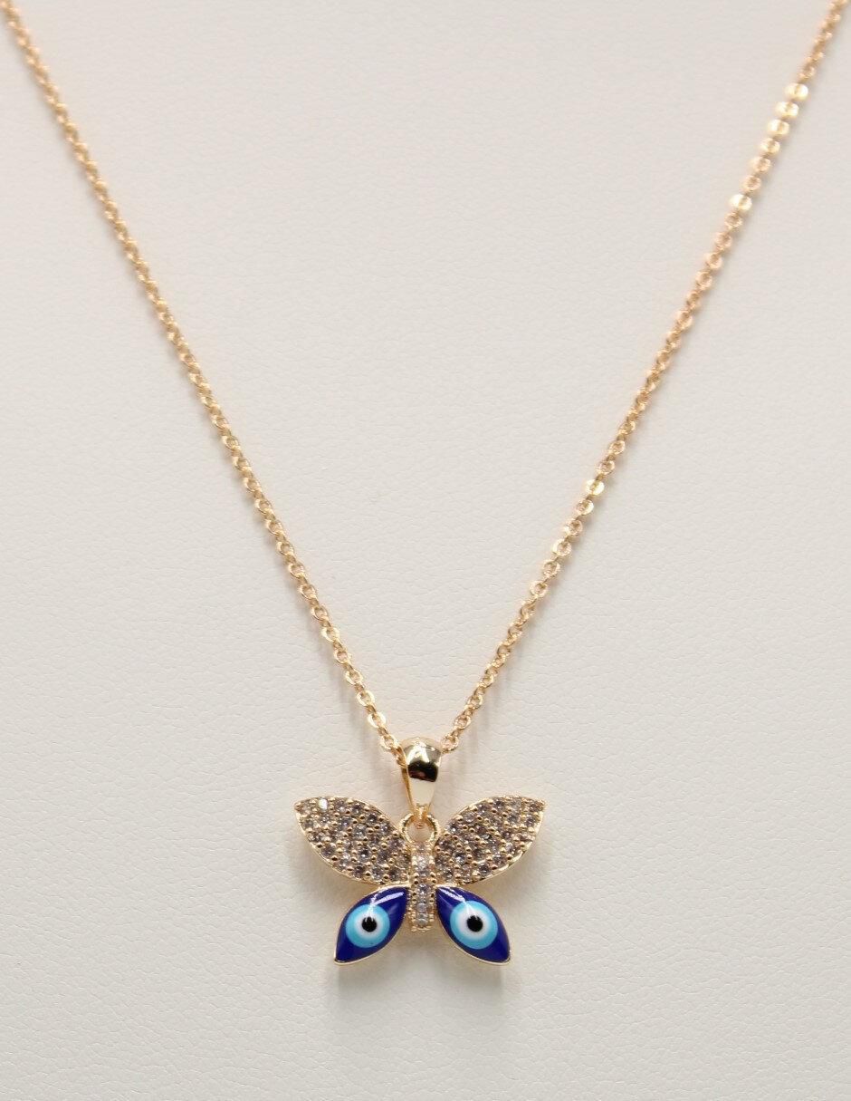 Aretes y collar de mariposa Ojo Turco 14 k zirconia cúbica