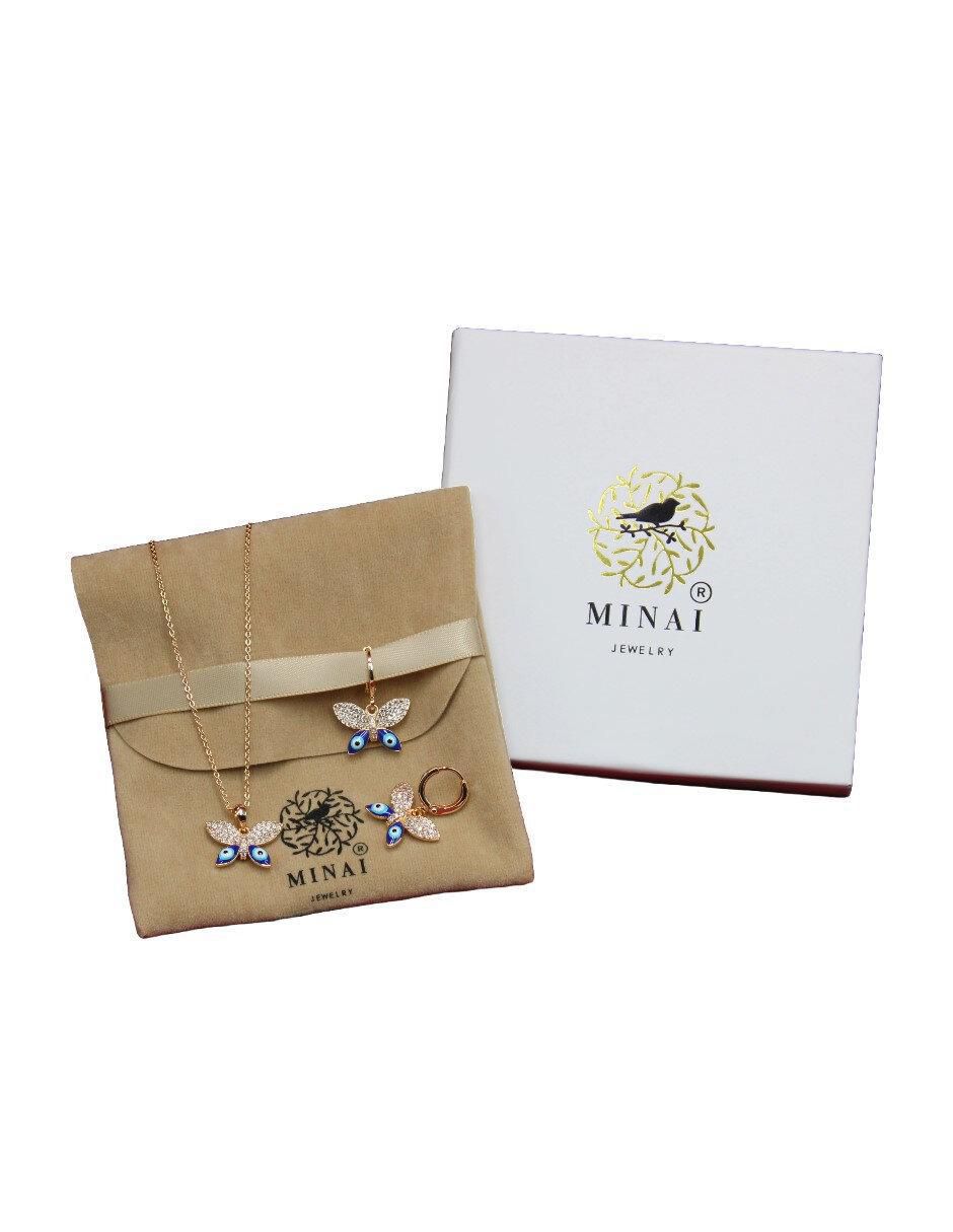 Aretes y collar de mariposa Ojo Turco 14 k zirconia cúbica